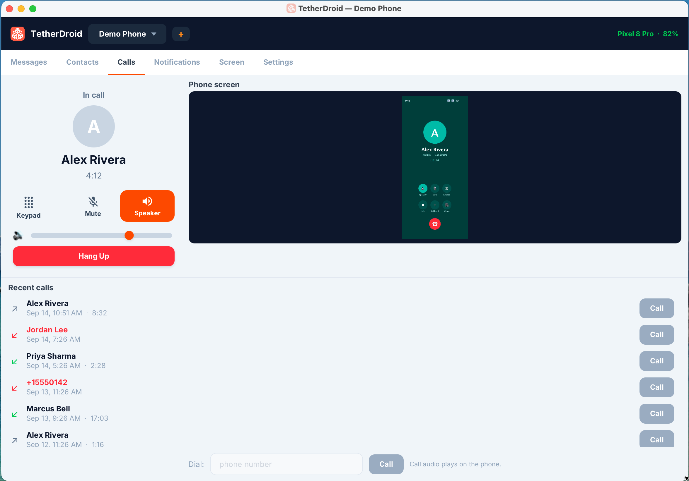 Calls & caller ID in TetherDroid