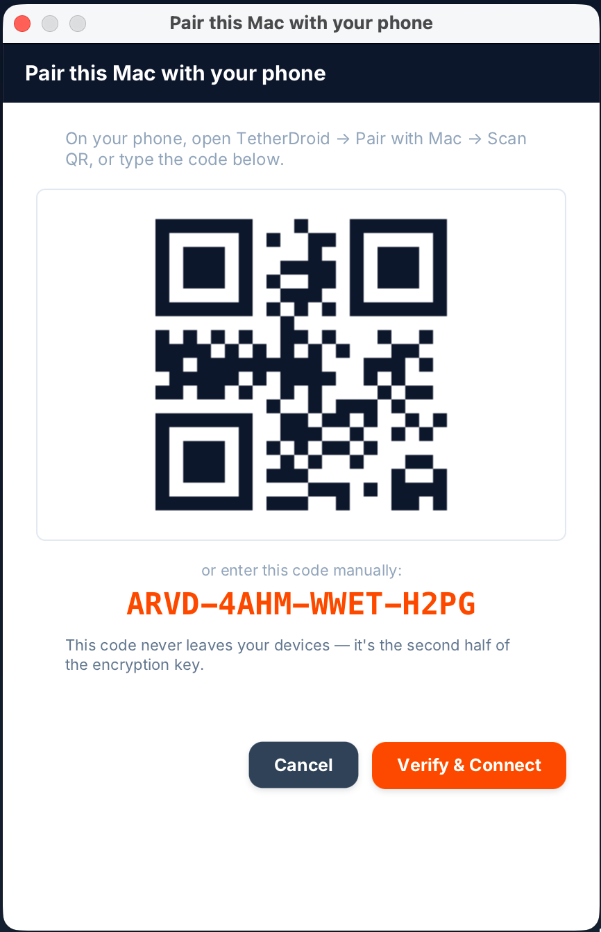 End-to-end encryption in TetherDroid